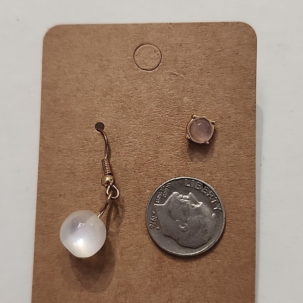 Gold Tone Drop and Pink Stud Earrings MIX & MATCHED - Picture 6 of 6